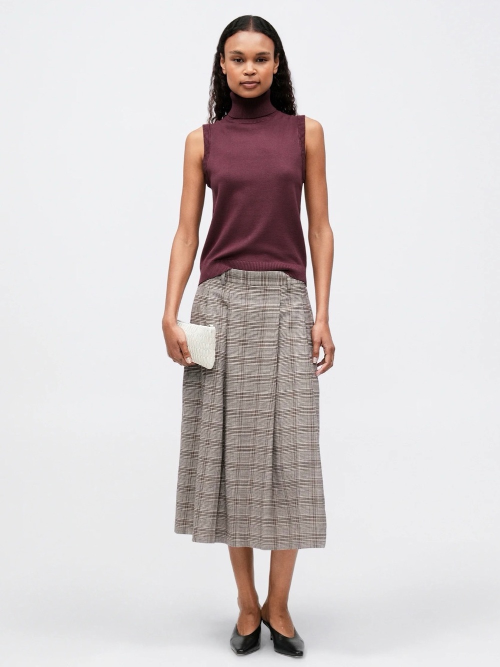 Day Birger et Mikkelsen Classic Plaid Midi Skirt in Neutral Gray smart casual